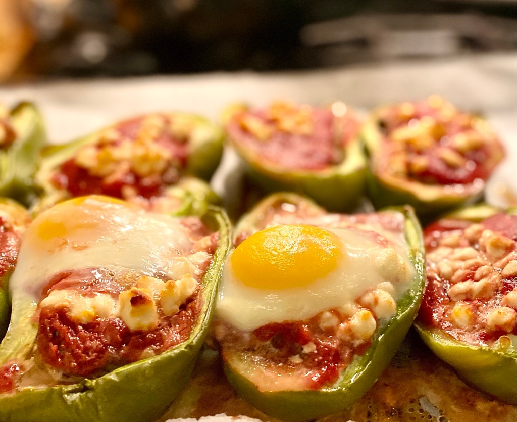 Stuffed bell peppers with an egg on&nbsp;top