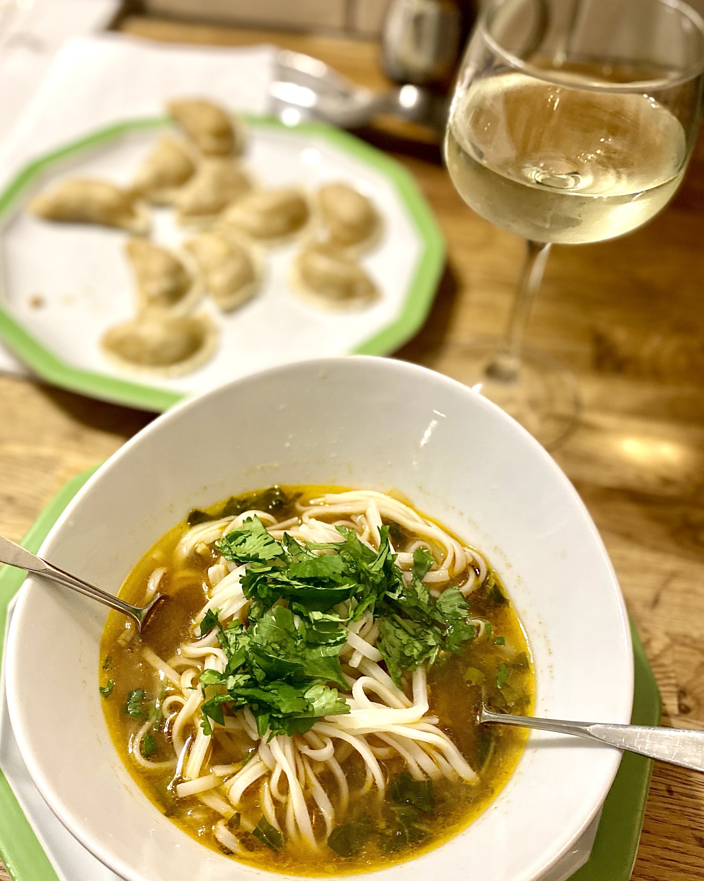 Soup with a glass of wine