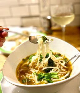 Meatball soup with Asian flavors and bok choy
