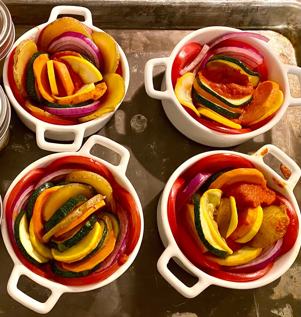 Fall ratatouille with sweet potatoes and herbs