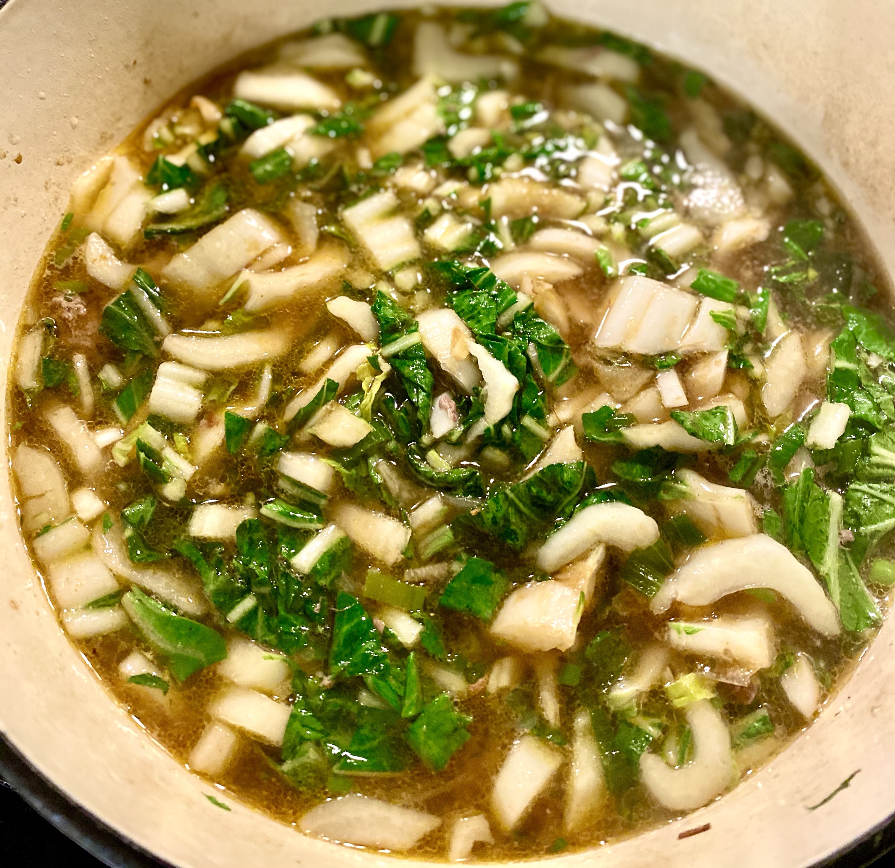 Meatball soup with Asian flavors and bok choy